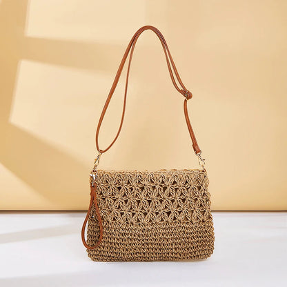 Straw Woven Crossbody Bag – Women's Clutch Purse with Detachable Strap