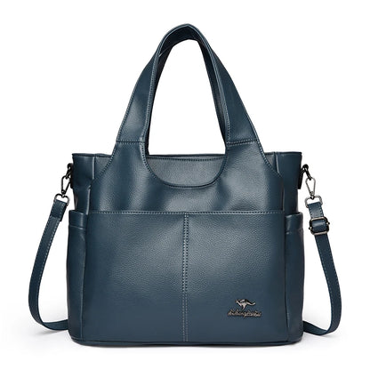 Large Leather Tote Bag – 3 Compartments, Dual Pockets, Shoulder & Crossbody