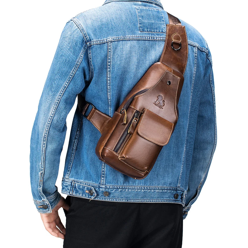 Genuine Leather Chest Bag for Men – Retro Crossbody Sling Bag