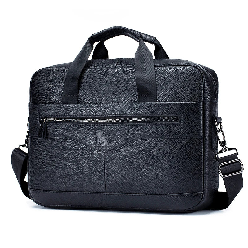 Genuine Leather Briefcase for Men – 14" Laptop Bag, Large Capacity