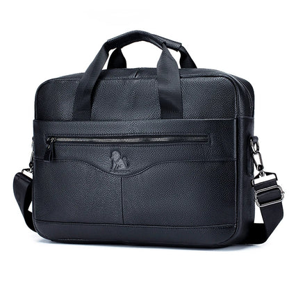 Genuine Leather Briefcase for Men – 14" Laptop Bag, Large Capacity