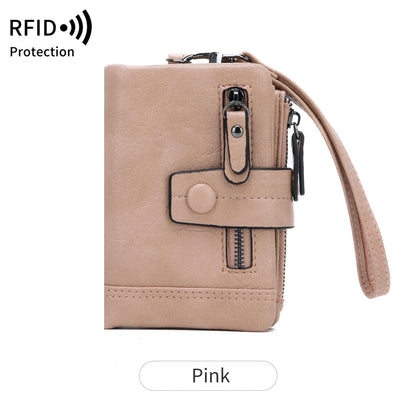 RFID Blocking Women's Short Wallet – Large Capacity with Wristlet