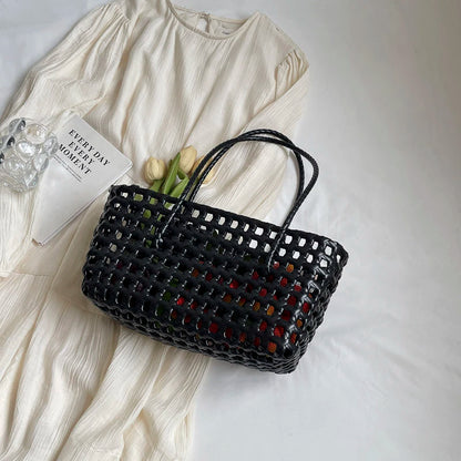Moods Underarm Basket Shoulder Bags Women Summer Latest Beach Tote Bag Woven Design Plastic