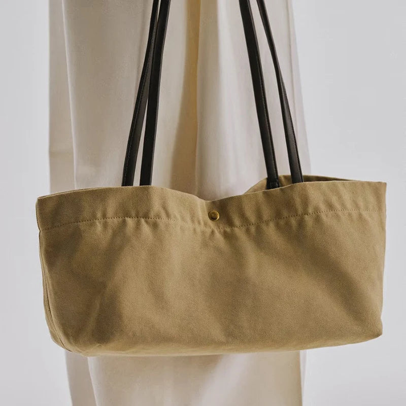 Canvas Tote Bag with Leather Straps – Large Capacity Women's Shoulder Bag