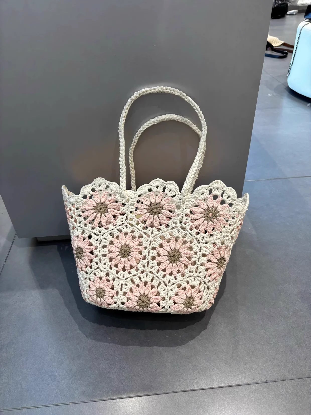 Handmade Crochet Flower Tote Bag for Women