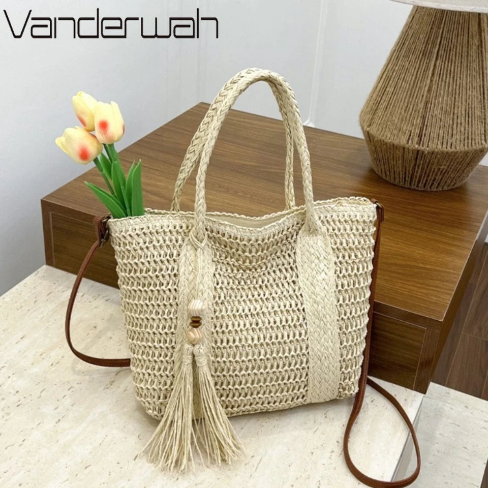 Straw Tote Crossbody Bag – Women's Large Handmade Beach Shoulder Bag