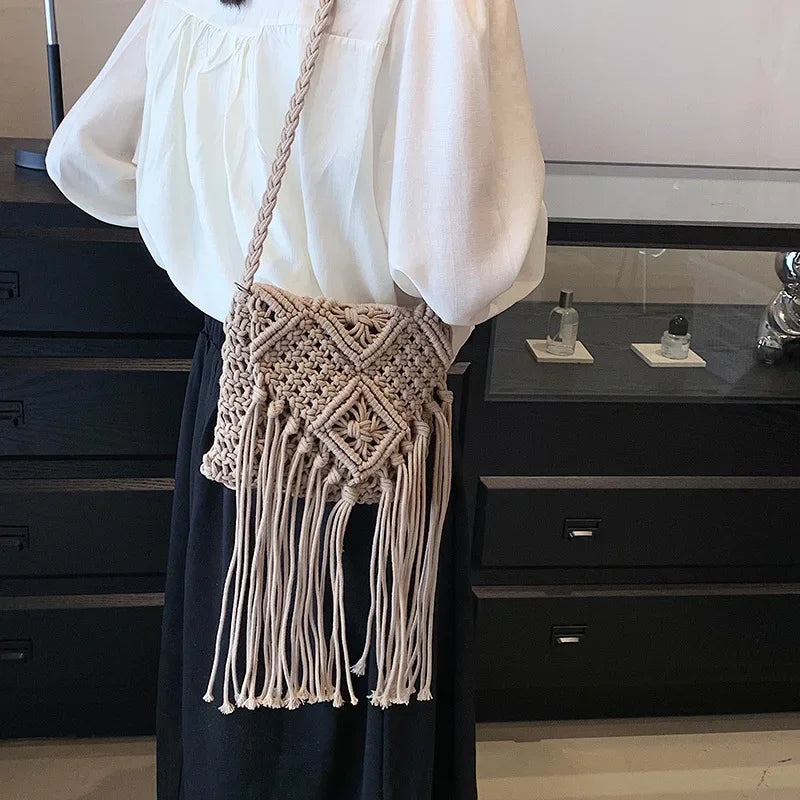 Bohemian Tassel Crochet Crossbody Bag for Women – Ultralight Beach Shoulder Bag