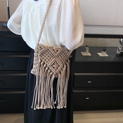 Bohemian Tassel Crochet Crossbody Bag for Women – Ultralight Beach Shoulder Bag