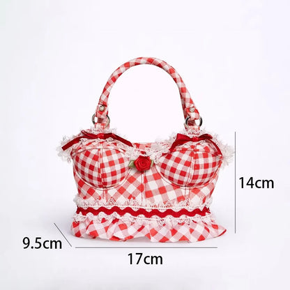 Novelty Bust-Shape Handbag – Plaid Lace Rose Shoulder Bag for Women
