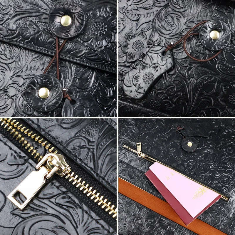 Genuine Leather A4 Document Bag – Men's Embossed Briefcase Portfolio Clutch for iPad