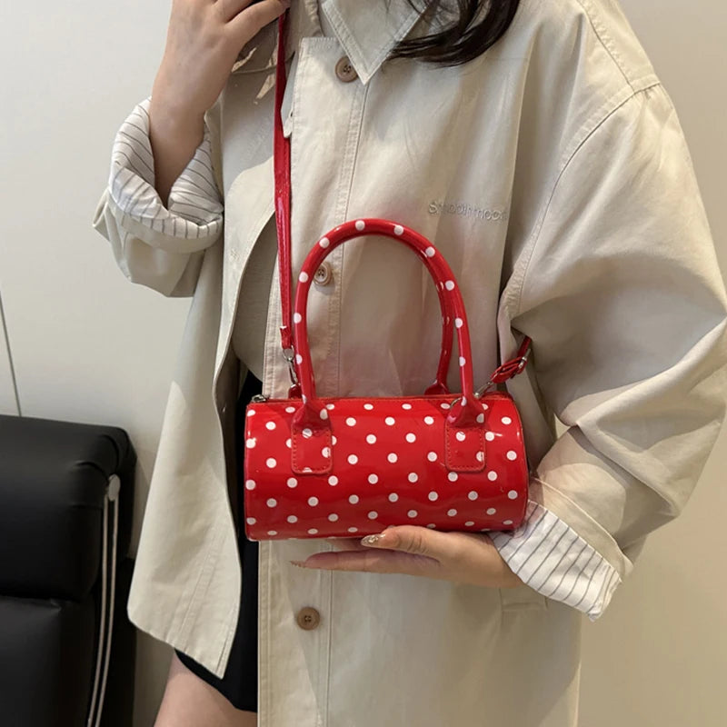 Polka Dot Boston Bag – Women's Lacquer Leather Shoulder Crossbody