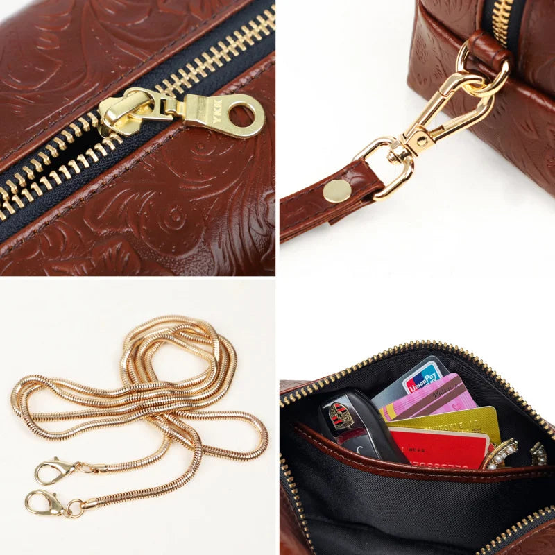 Leather Crossbody Phone Bag for Women – Dual-Use Zipper Purse
