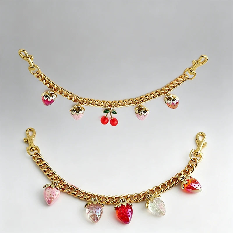 Fruit Charm Bag Chain Strap – Gold Strawberry Cherry Accessory