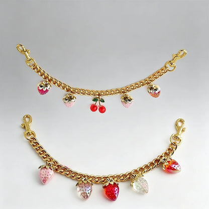 Fruit Charm Bag Chain Strap – Gold Strawberry Cherry Accessory