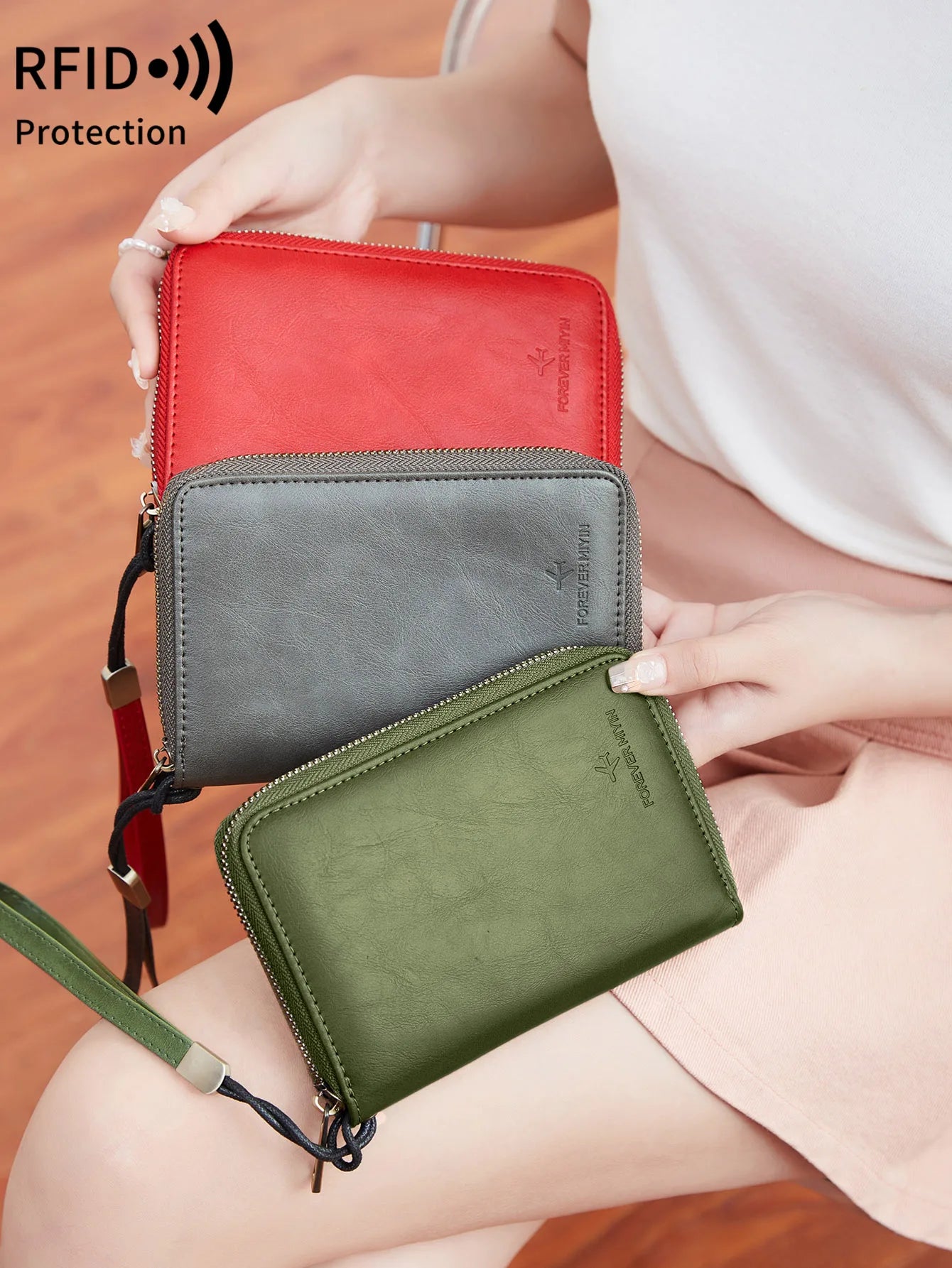 RFID Blocking Passport Wallet – PU Leather Zipper Travel Card Holder with ID Window