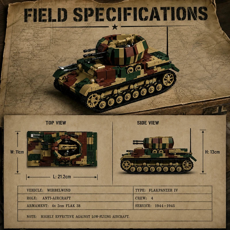 Wirbelwind MOC Building Set – 1:28 WWII Anti-Aircraft Tank Blocks