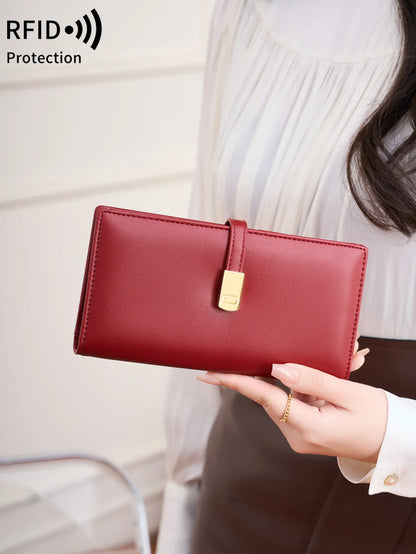 RFID Blocking Ultra-Thin Long Wallet for Women – PU Leather Double Fold Card Clip