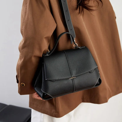 Pebbled Leather Flap Satchel Bag – Top Handle Crossbody Commuter