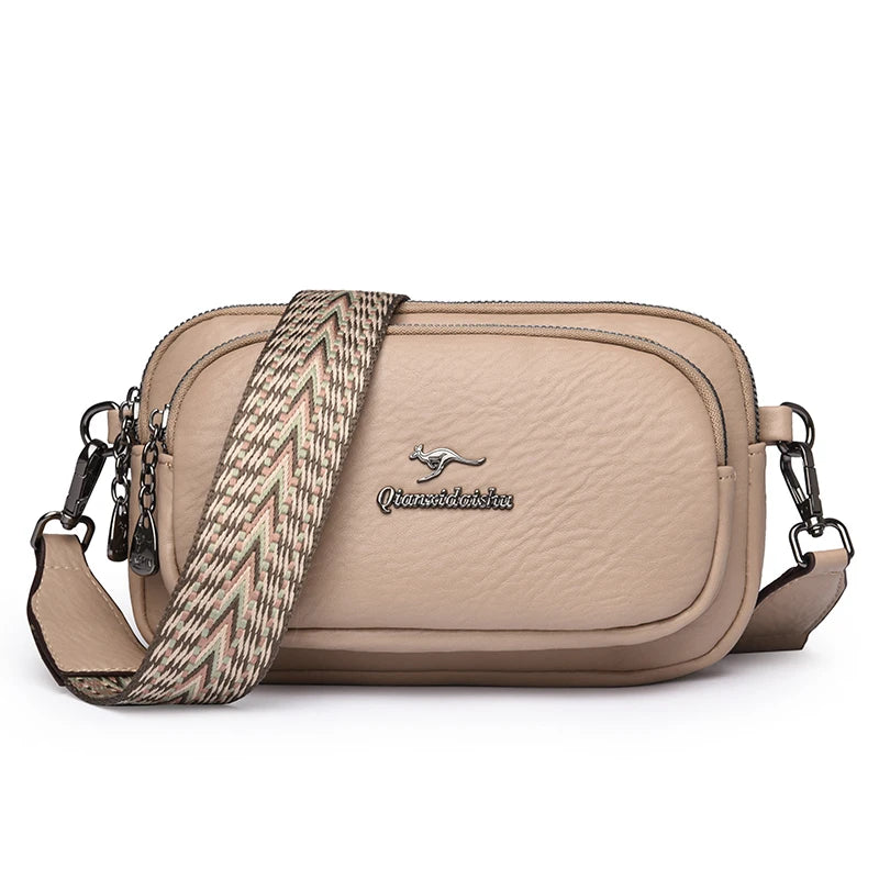 Soft Leather Women's Crossbody Bag with Wide Boho Strap