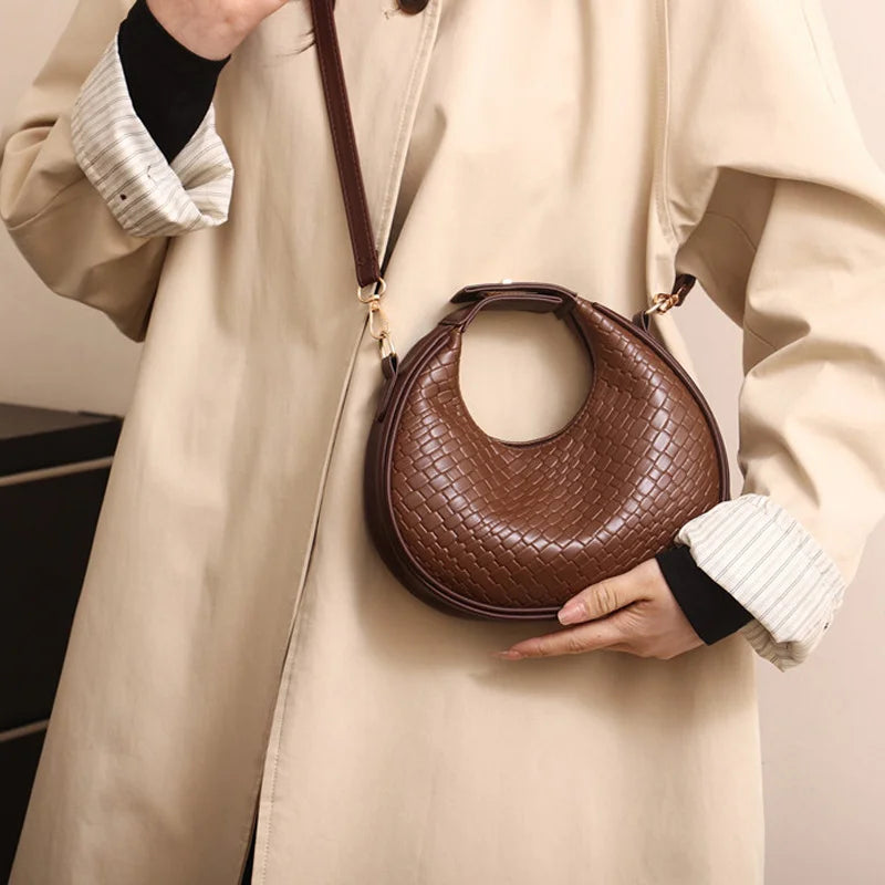 Woven Lattice Crossbody Shoulder Bag for Women – PU Leather