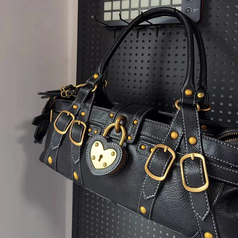 Heart Lock Bowling Bag – Y2K Vintage Punk Large Capacity Shoulder Tote