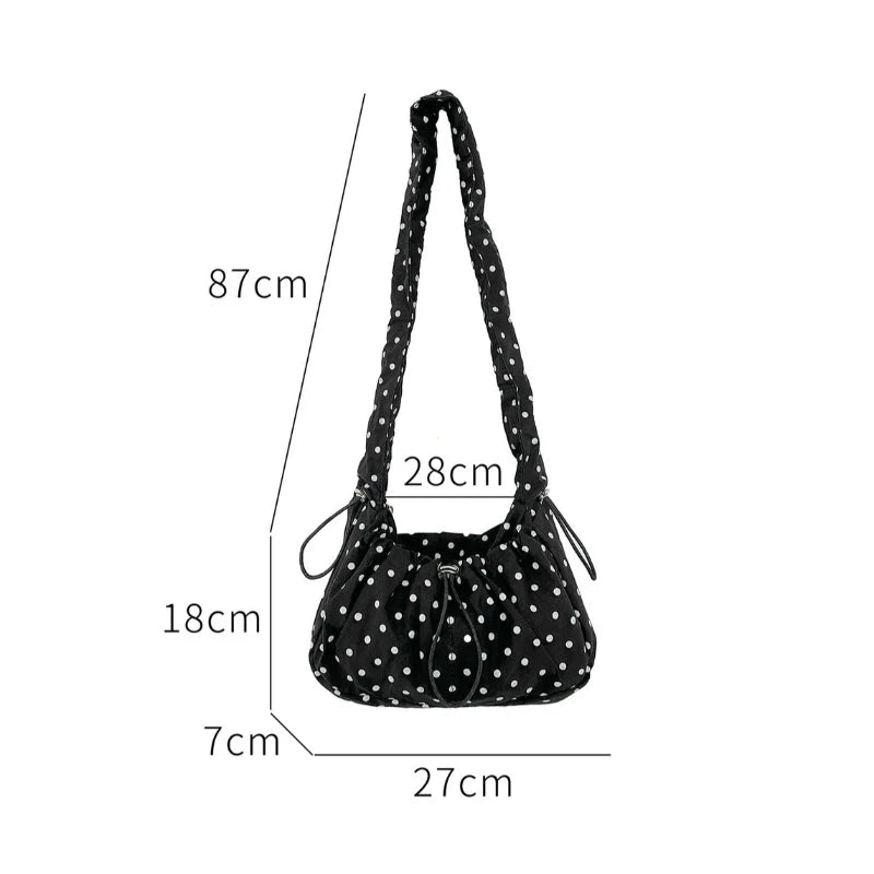 Polka Dot Shoulder Bag – Retro Drawstring Pleated Crossbody