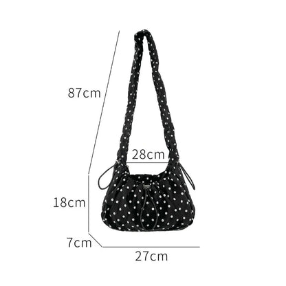 Polka Dot Shoulder Bag – Retro Drawstring Pleated Crossbody