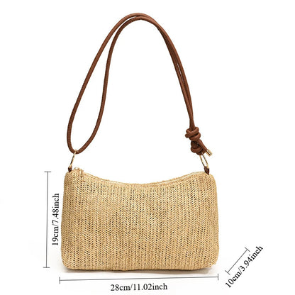 Striped Woven Straw Tote Bag – Women's Boho Shoulder Bag
