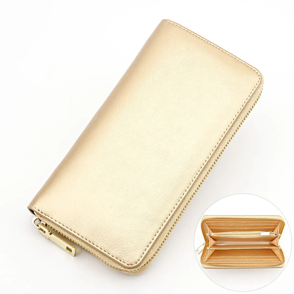 Women's Waxed Cowhide Long Zip-Around Clutch Wallet