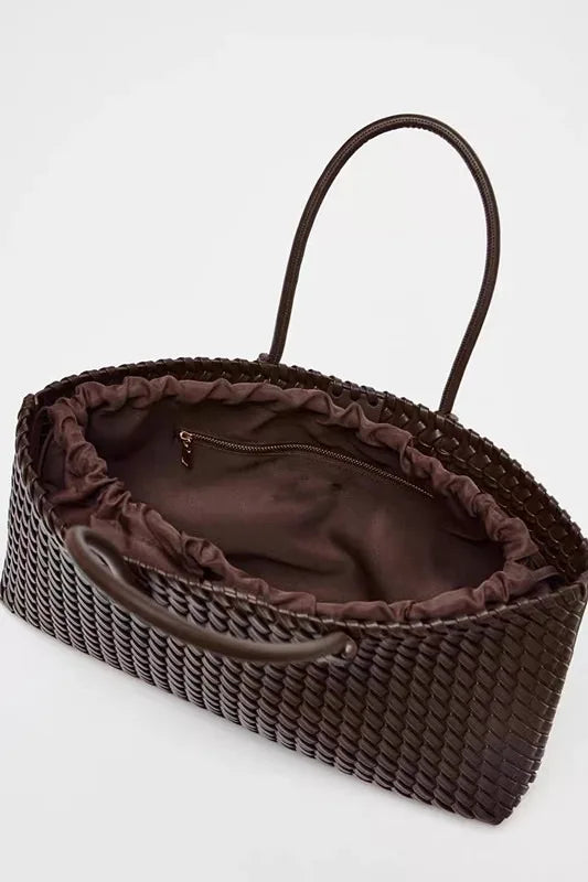 Large Woven PU Leather Tote Bag for Women – Luxury Shoulder Handbag