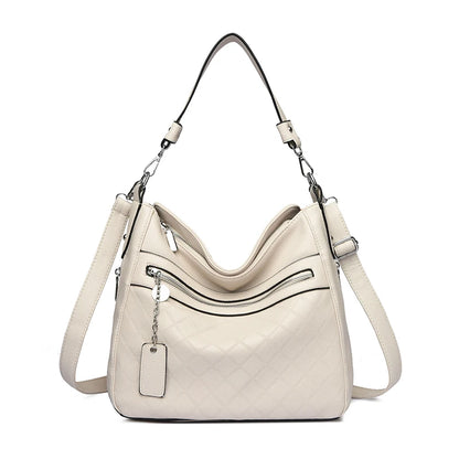 Large Leather Hobo Handbag with Quilted Detail & Shoulder Strap
