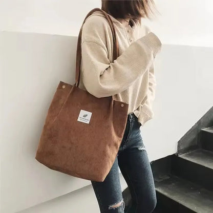 Corduroy Tote Bag – Large Eco-Friendly Reusable Shoulder Bag