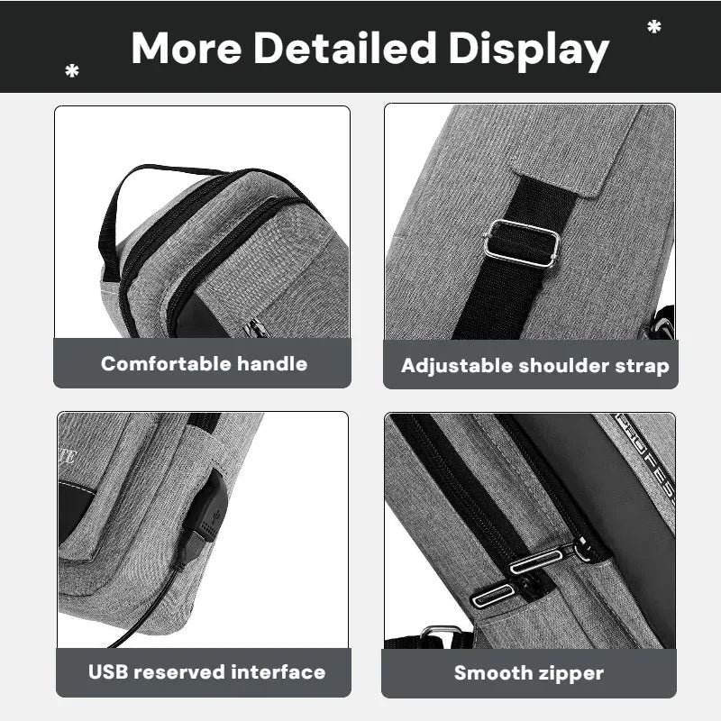 Men's Sling Chest Bag with USB Charging Port – Casual Oxford