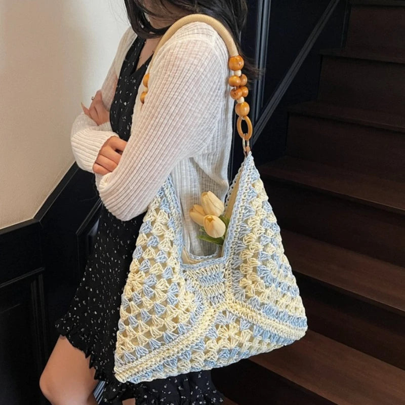 Bohemian Straw Woven Tote Bag – Large Capacity Beach Shoulder Bag
