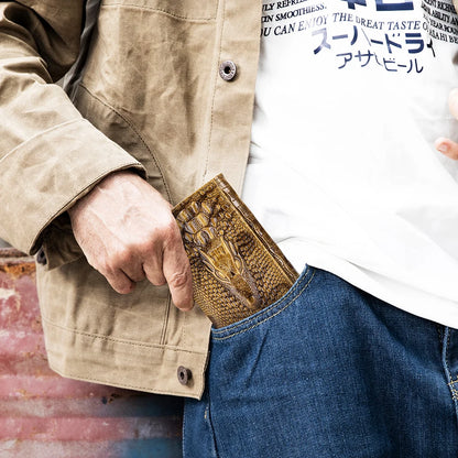 Men's Genuine Leather Crocodile Embossed Trifold Wallet