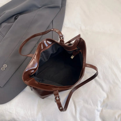 Retro Leather Tote Bag – Women's Large Capacity Shoulder Handbag