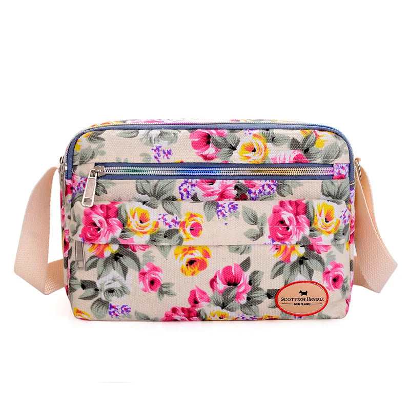 Floral Canvas Crossbody Bag for Women – Rose Print Shoulder Bag