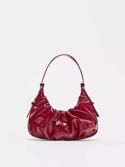 Pleated Patent Leather Shoulder Bag – Women's Underarm Hobo Purse
