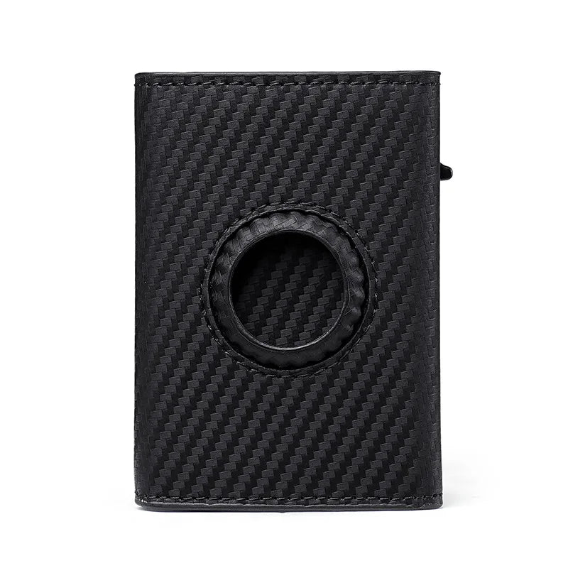 RFID Blocking Carbon Fiber Slim Wallet with AirTag Slot & Auto-Pop Card Holder