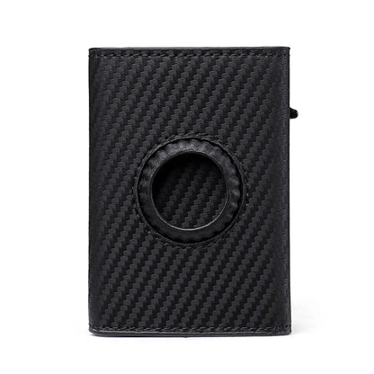 RFID Blocking Carbon Fiber Slim Wallet with AirTag Slot & Auto-Pop Card Holder