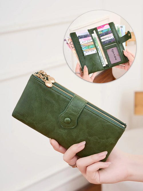 Women's Vintage Double Zip Long Wallet PU Leather Large Capacity