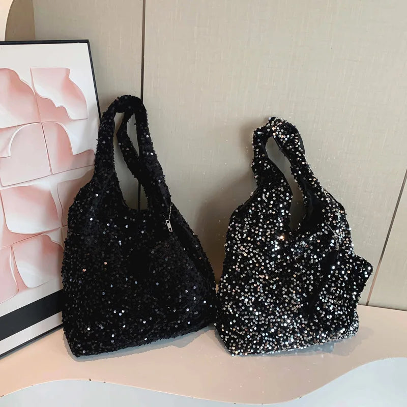 Sequin Tote Bag – Women's Slouchy Hobo Shoulder Handbag