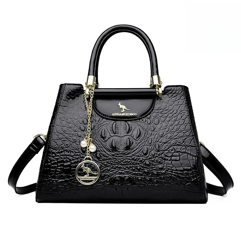 Crocodile Pattern Leather Handbag – Women's Large Capacity Shoulder Bag