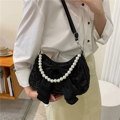 Pearl Bow Crossbody Bag – Retro Luxury Women's Shoulder Handbag