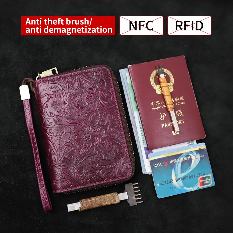 RFID Blocking Leather Passport Wallet & Card Holder