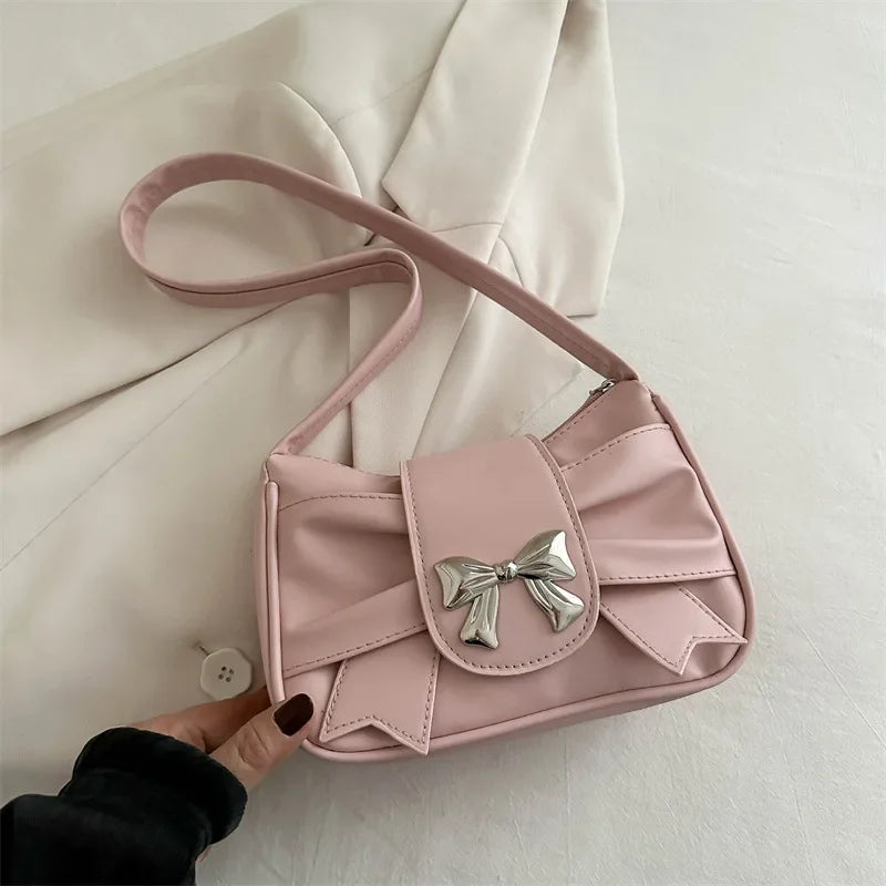 PU Leather Bow Shoulder Bag – Trendy Underarm Handbag for Women