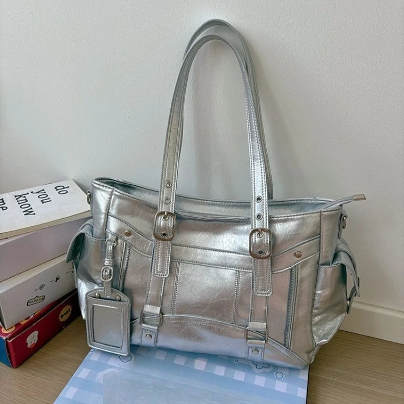 Y2K Large Capacity PU Leather Tote Bag for Women