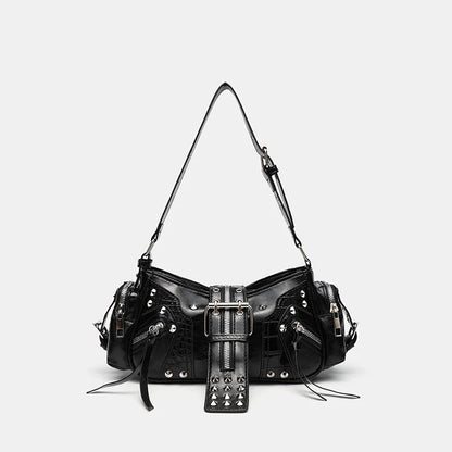 Gothic Rivet Shoulder Bag – Y2K Punk PU Leather Handbag