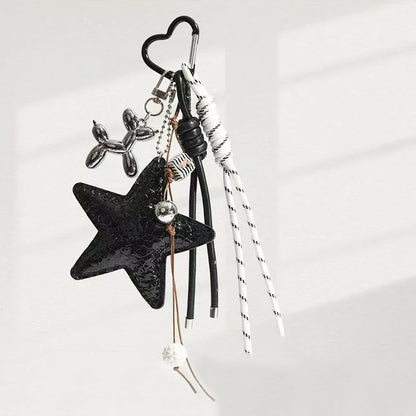 Star Charm Keychain with Balloon Dog & Braided Rope Bag Accessory