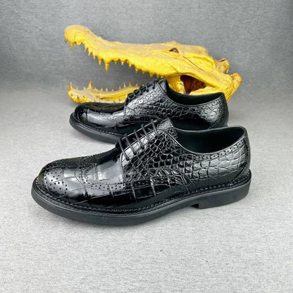 Crocodile Leather Men's Derby Brogue Shoes – Luxury Lace-Up
